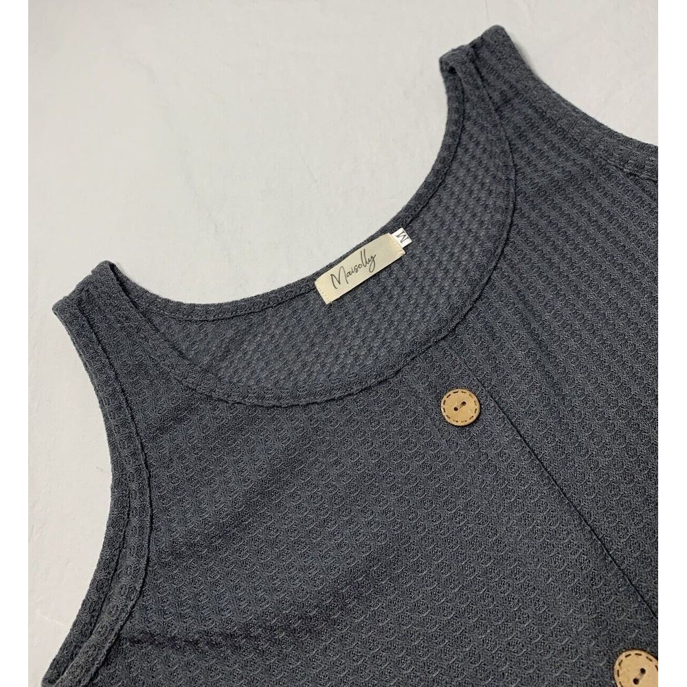 MAISOLLY  Women's Gray Waffle Knit Tank Tunic Side Split Medium Soft Lightweight